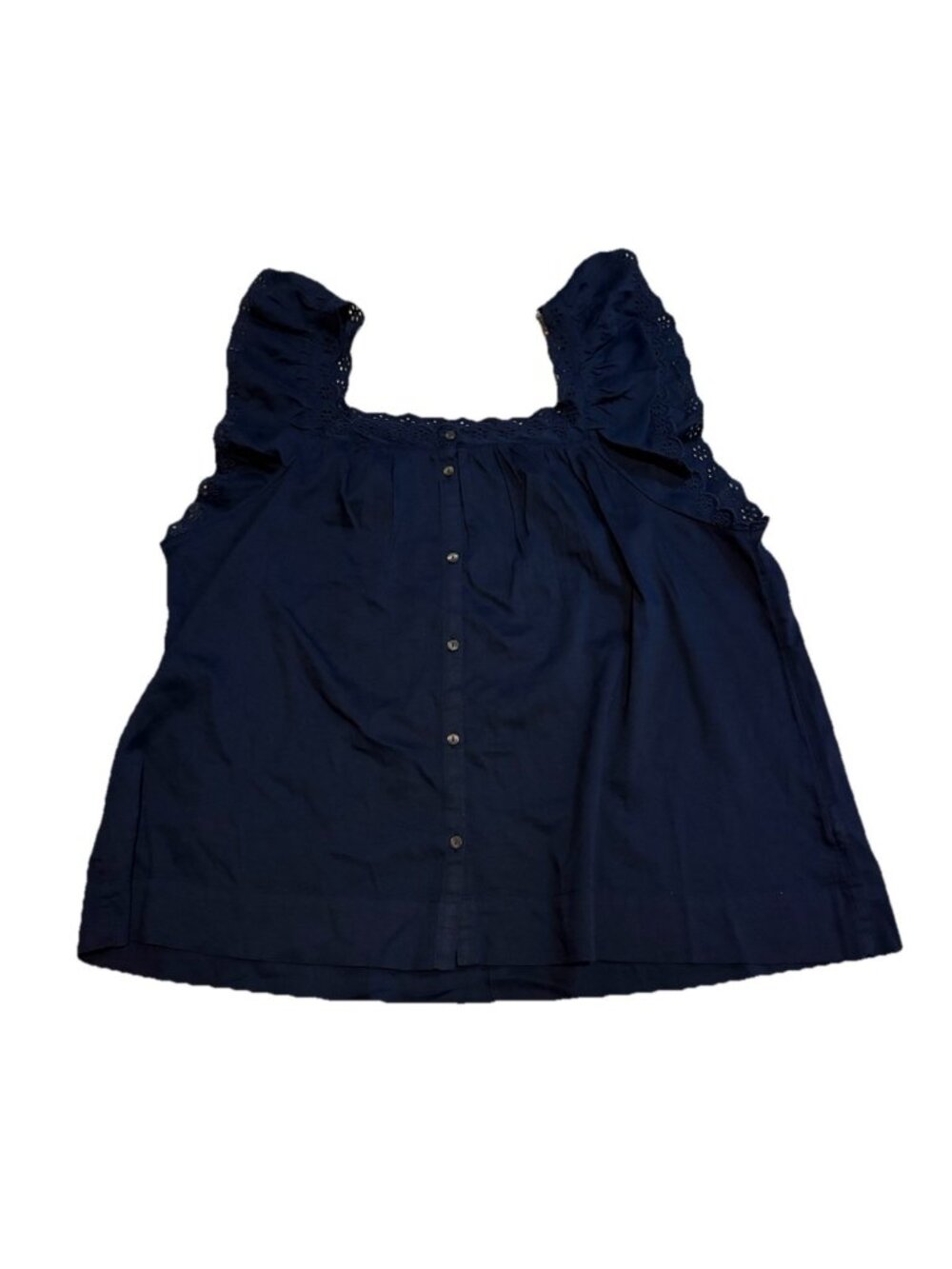 LC Lauren Conrad Navy Blue Ruffle Front Pintuck Button Front Tank Top Size 2X
